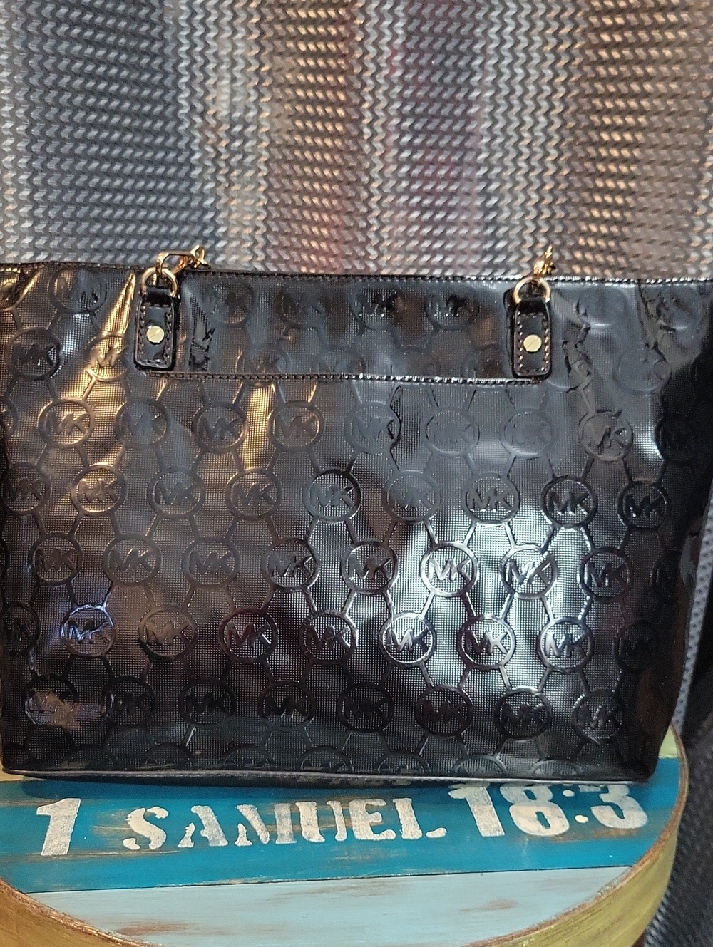 Michael Kors Black Patent Logo Tote Bag